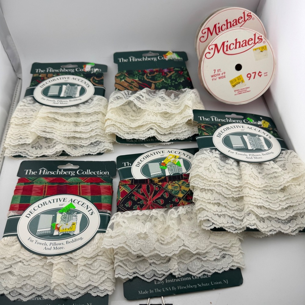 Vintage Hirschberg‎ & Michaels Lace Trim Ribbon Lot Holiday Christmas (1957)